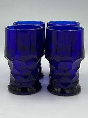 Vintage Viking Glass Georgian Cobalt Blue Tumblers Set of 4